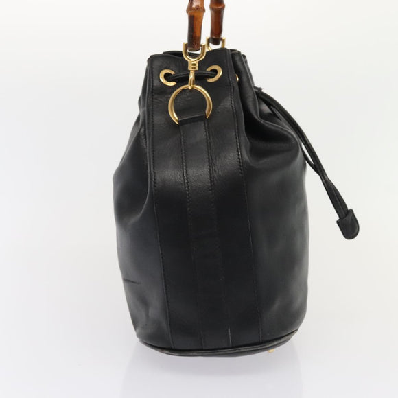 GUCCI Bamboo Shoulder Bag Leather 2way Black Gold 001 2865 1657 Auth 90187