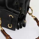 GUCCI Bamboo Shoulder Bag Leather 2way Black Gold 001 2865 1657 Auth 90187-6