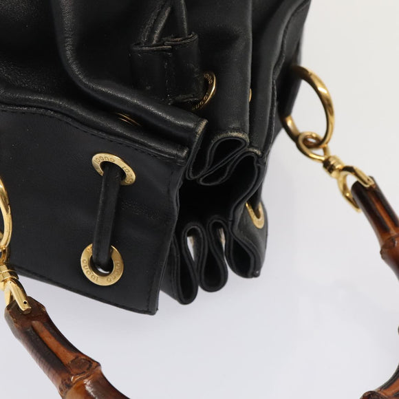 GUCCI Bamboo Shoulder Bag Leather 2way Black Gold 001 2865 1657 Auth 90187