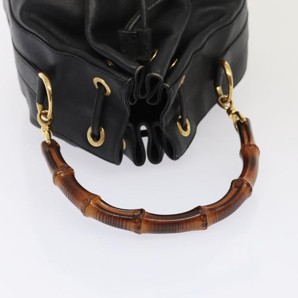 GUCCI Bamboo Shoulder Bag Leather 2way Black Gold 001 2865 1657 Auth 90187