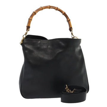 GUCCI Bamboo Shoulder Bag Leather 2way Black Gold 001 1705 1638 Auth 90189