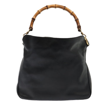 GUCCI Bamboo Shoulder Bag Leather 2way Black Gold 001 1705 1638 Auth 90189 - 0