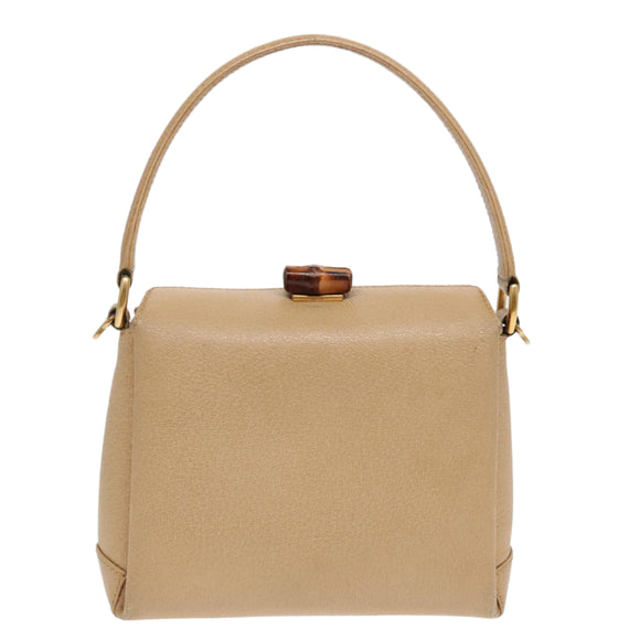 GUCCI Bamboo Hand Bag Leather 2way Beige Gold 000 33 0240 Auth 90195