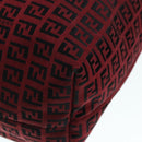 FENDI Zucchino Canvas Tote Bag Red Black Silver Auth 90199-10