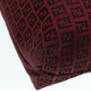 FENDI Zucchino Canvas Tote Bag Red Black Silver Auth 90199-17