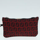 FENDI Zucchino Canvas Tote Bag Red Black Silver Auth 90199-21