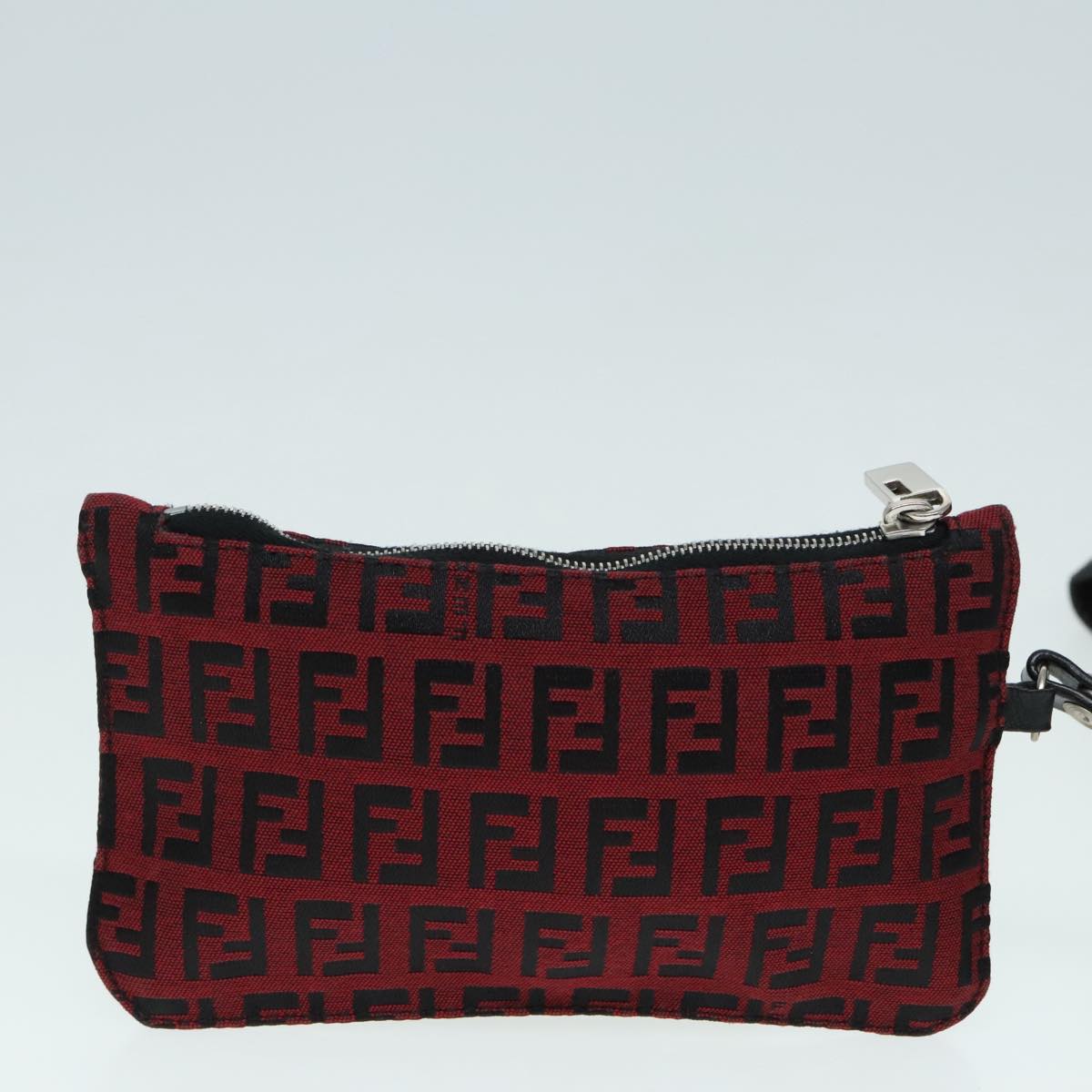 FENDI Zucchino Canvas Tote Bag Red Black Silver Auth 90199