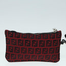 FENDI Zucchino Canvas Tote Bag Red Black Silver Auth 90199-22