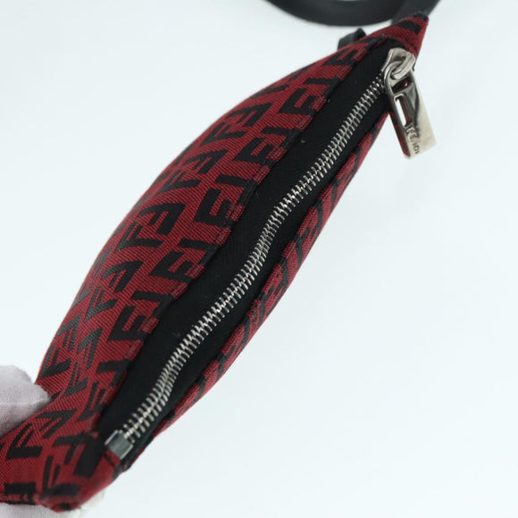 FENDI Zucchino Canvas Tote Bag Red Black Silver Auth 90199