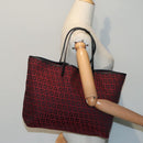 FENDI Zucchino Canvas Tote Bag Red Black Silver Auth 90199-28