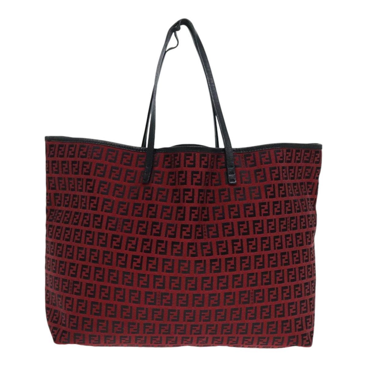 FENDI Zucchino Canvas Tote Bag Red Black Silver Auth 90199