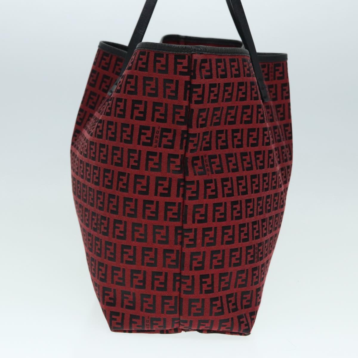 FENDI Zucchino Canvas Tote Bag Red Black Silver Auth 90199