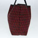 FENDI Zucchino Canvas Tote Bag Red Black Silver Auth 90199-3