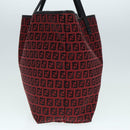 FENDI Zucchino Canvas Tote Bag Red Black Silver Auth 90199-4