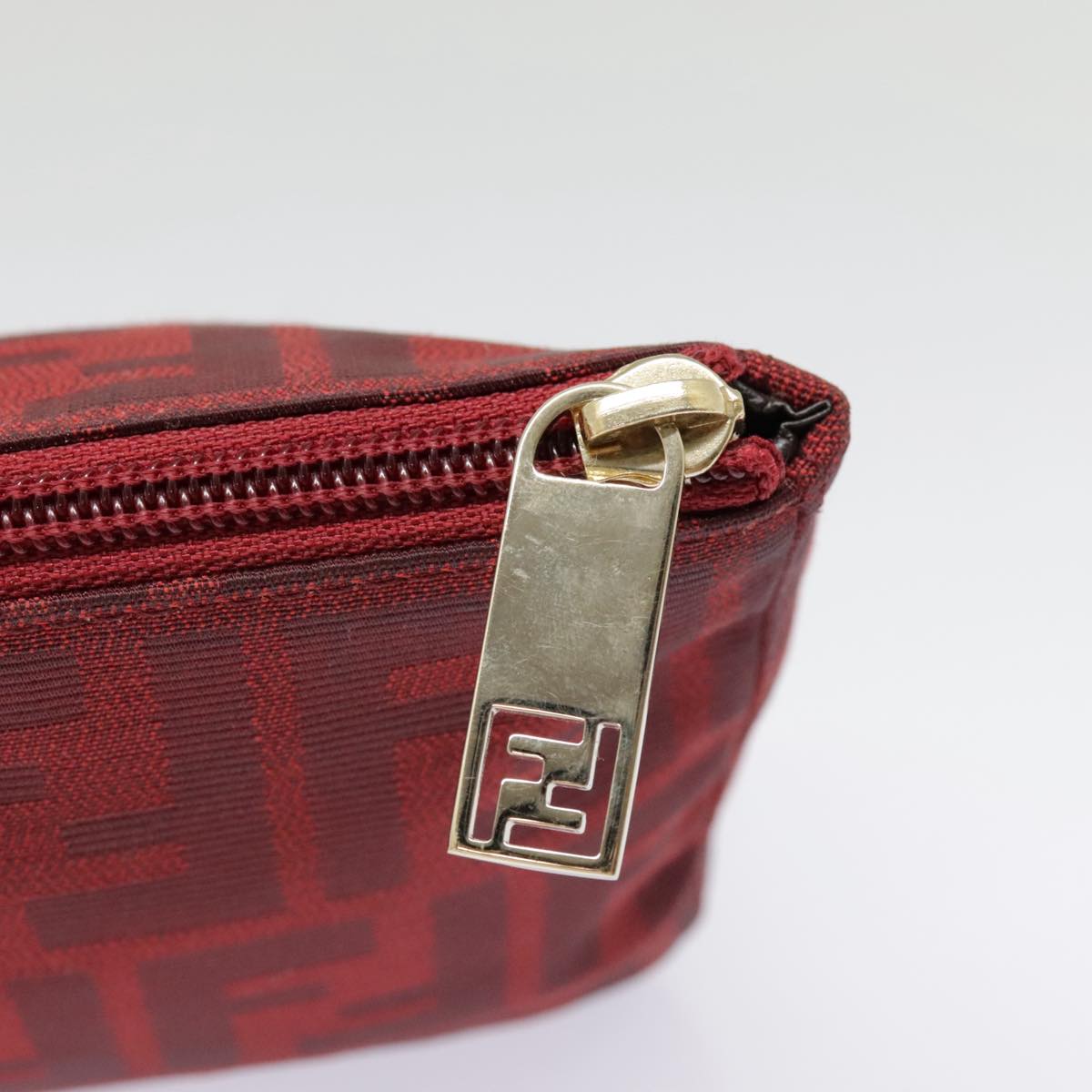 FENDI Zucca Canvas Pouch Red Gold Auth 90202