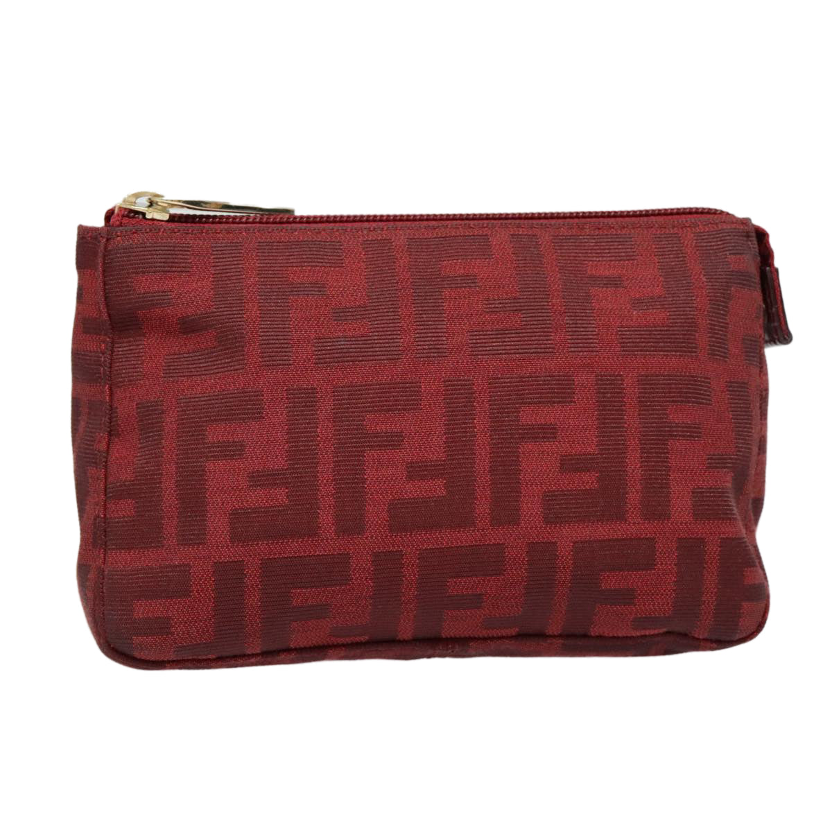 FENDI Zucca Canvas Pouch Red Gold Auth 90202