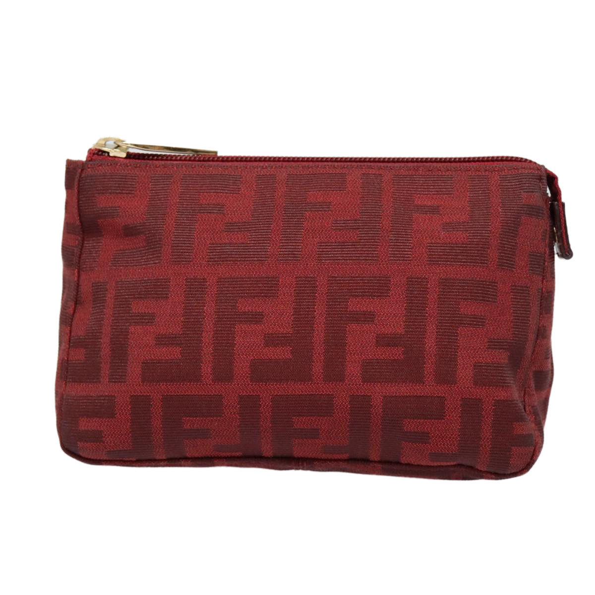 FENDI Zucca Canvas Pouch Red Gold Auth 90202