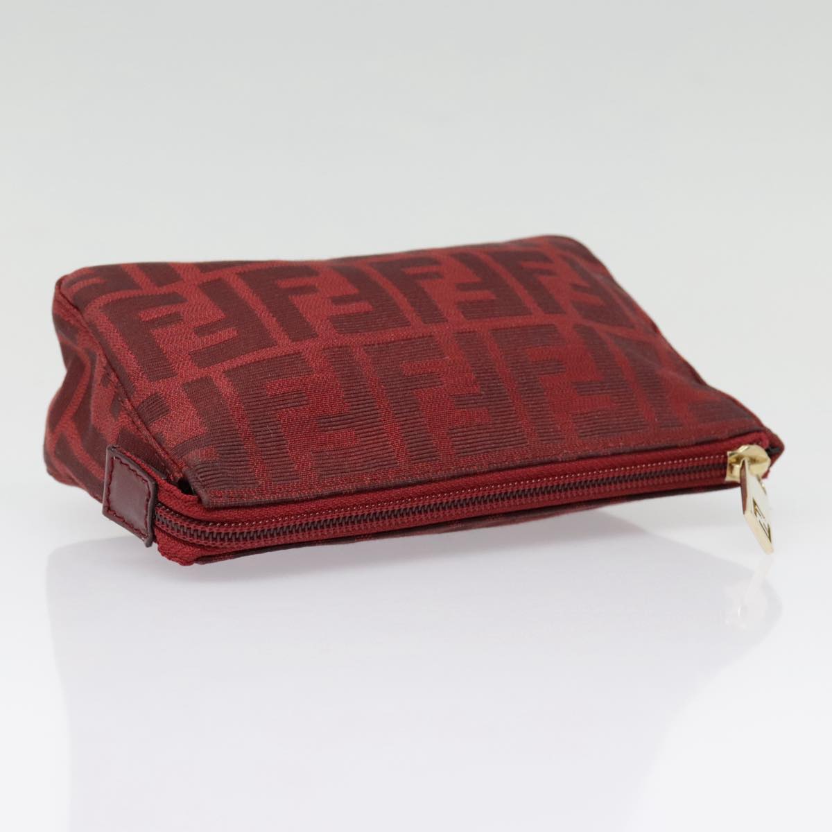 FENDI Zucca Canvas Pouch Red Gold Auth 90202