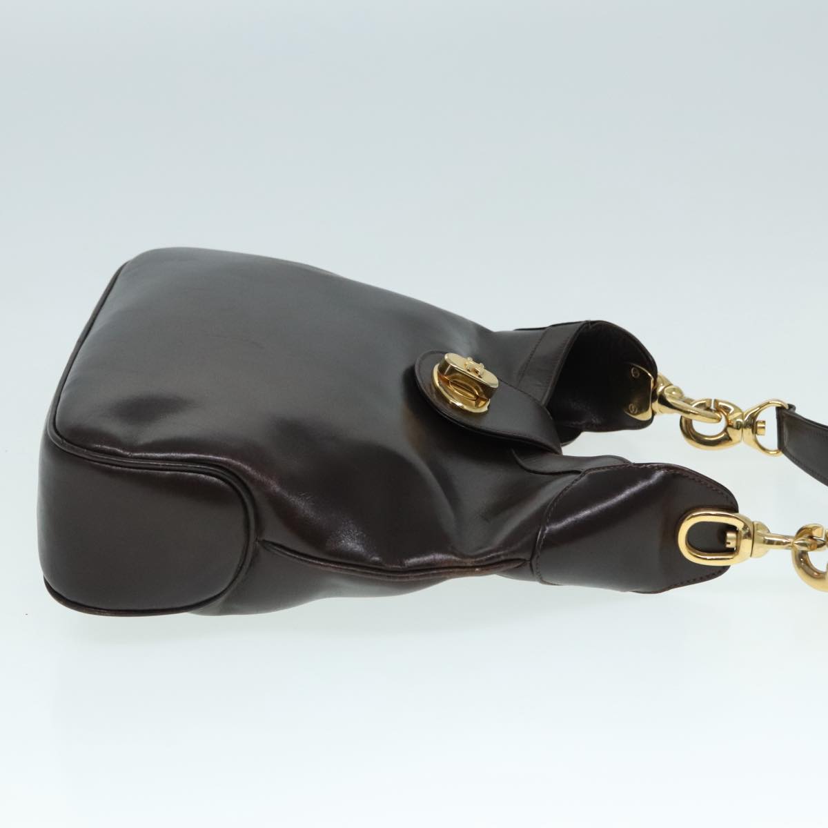 CELINE Shoulder Bag Leather Brown Gold Auth 90214