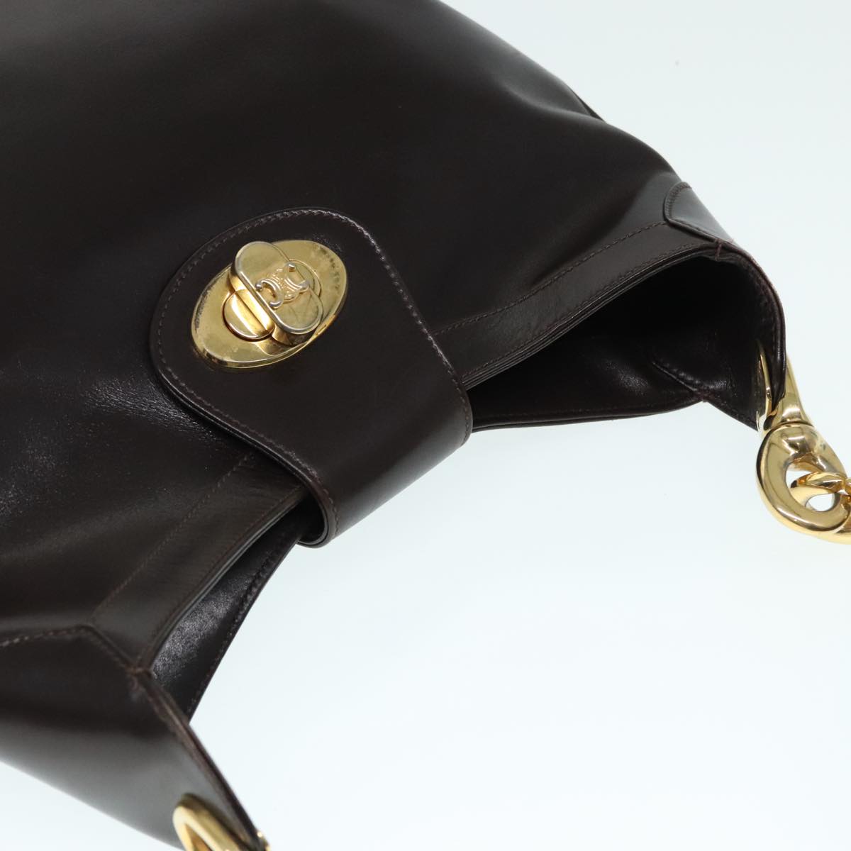 CELINE Shoulder Bag Leather Brown Gold Auth 90214