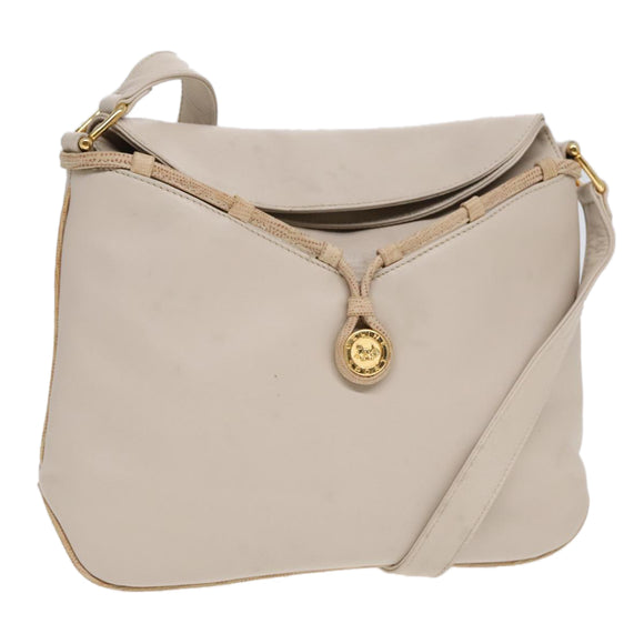 CELINE Horse Carriage Shoulder Bag Leather Beige Gold Auth 90216