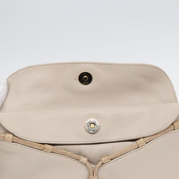 CELINE Horse Carriage Shoulder Bag Leather Beige Gold Auth 90216