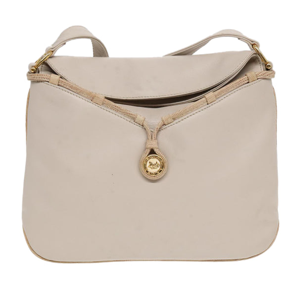 CELINE Horse Carriage Shoulder Bag Leather Beige Gold Auth 90216