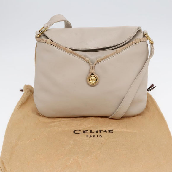 CELINE Horse Carriage Shoulder Bag Leather Beige Gold Auth 90216