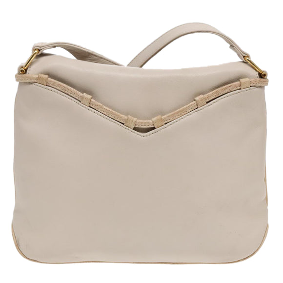 CELINE Horse Carriage Shoulder Bag Leather Beige Gold Auth 90216