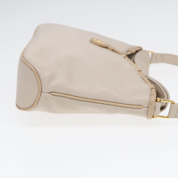 CELINE Horse Carriage Shoulder Bag Leather Beige Gold Auth 90216