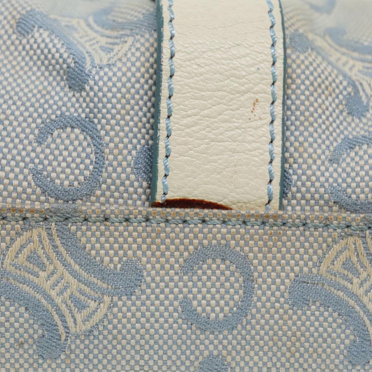 CELINE C Macadam Canvas Hand Bag Light Blue White gold Auth 90217