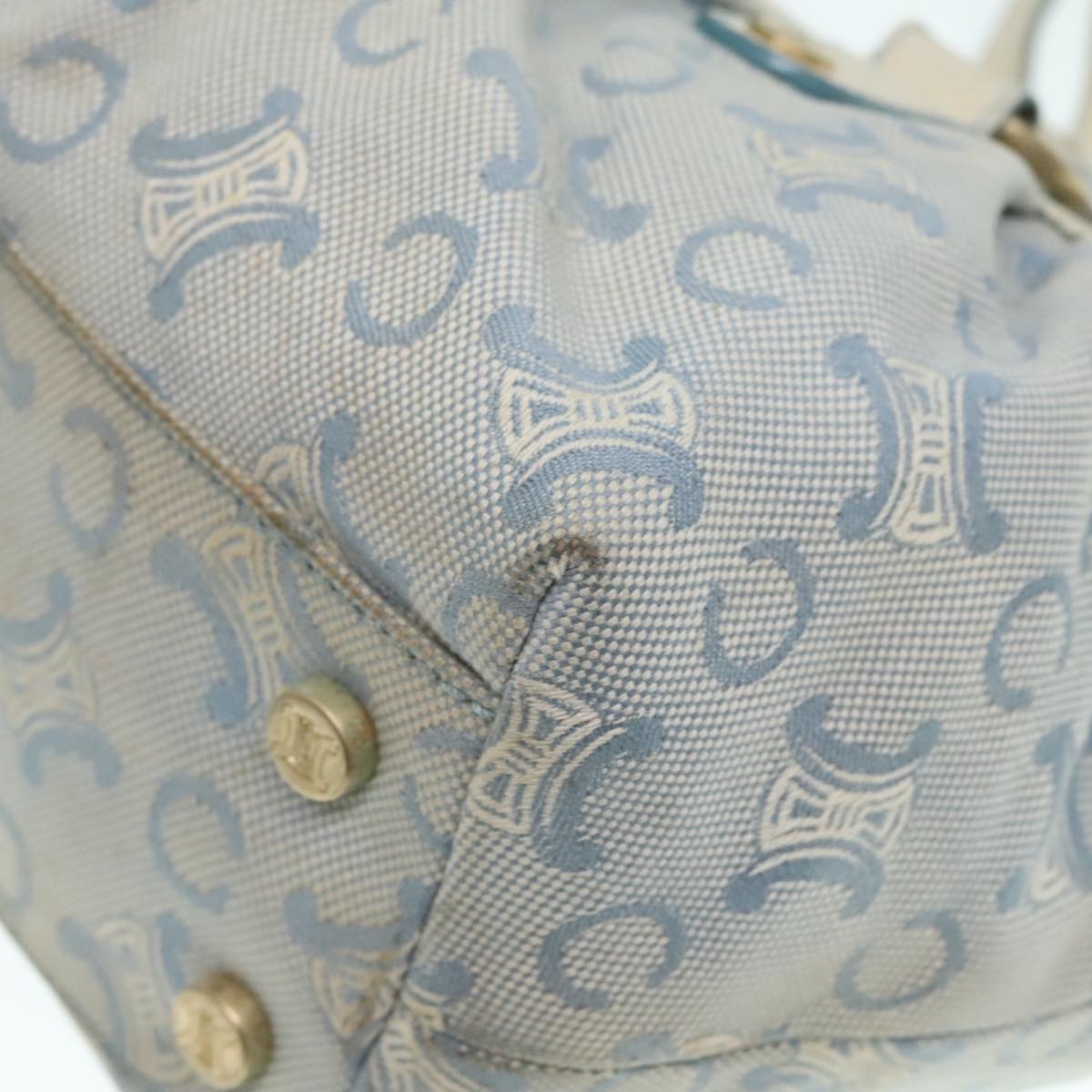 CELINE C Macadam Canvas Hand Bag Light Blue White gold Auth 90217