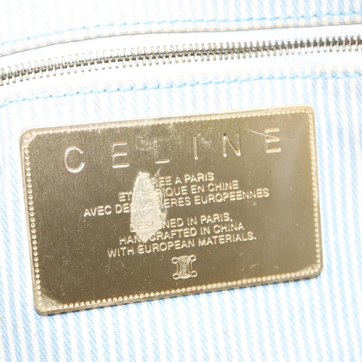 CELINE C Macadam Canvas Hand Bag Light Blue White gold Auth 90217