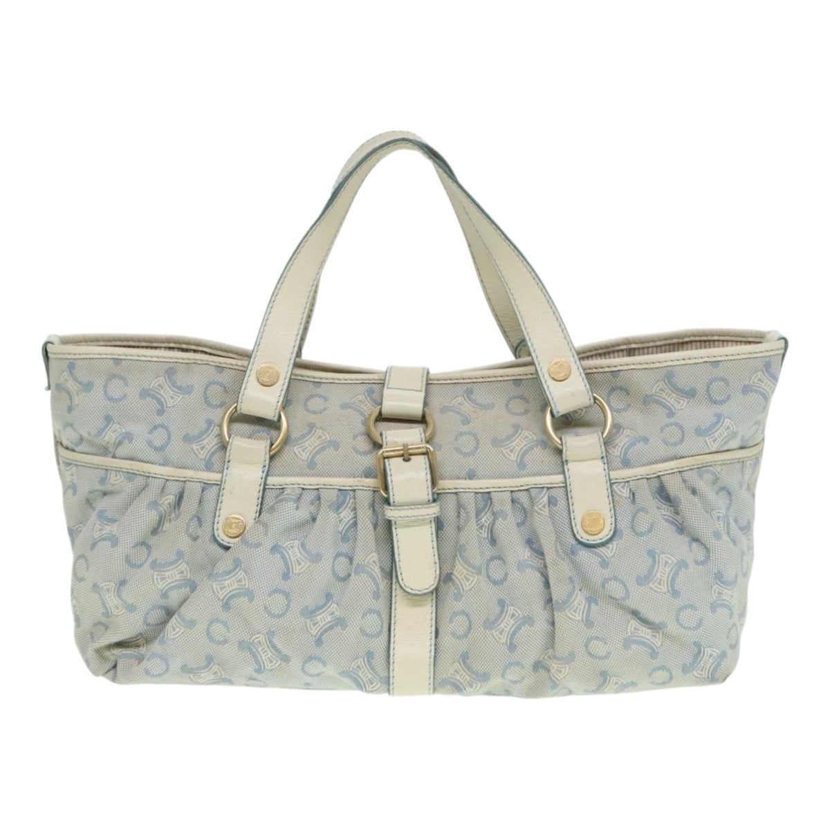 CELINE C Macadam Canvas Hand Bag Light Blue White gold Auth 90217