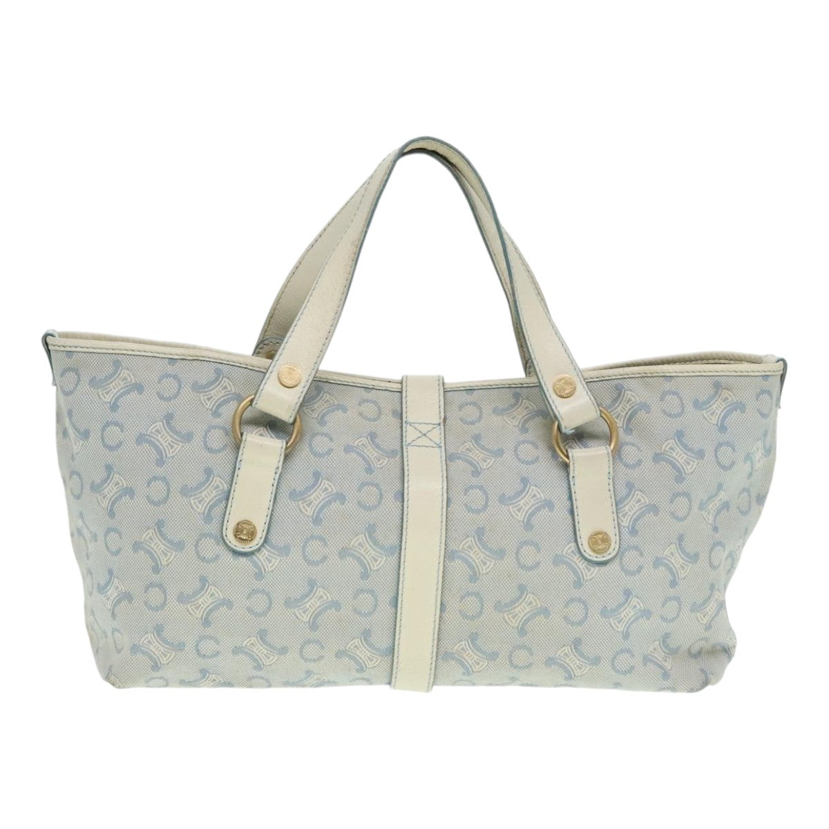 CELINE C Macadam Canvas Hand Bag Light Blue White gold Auth 90217 - 0