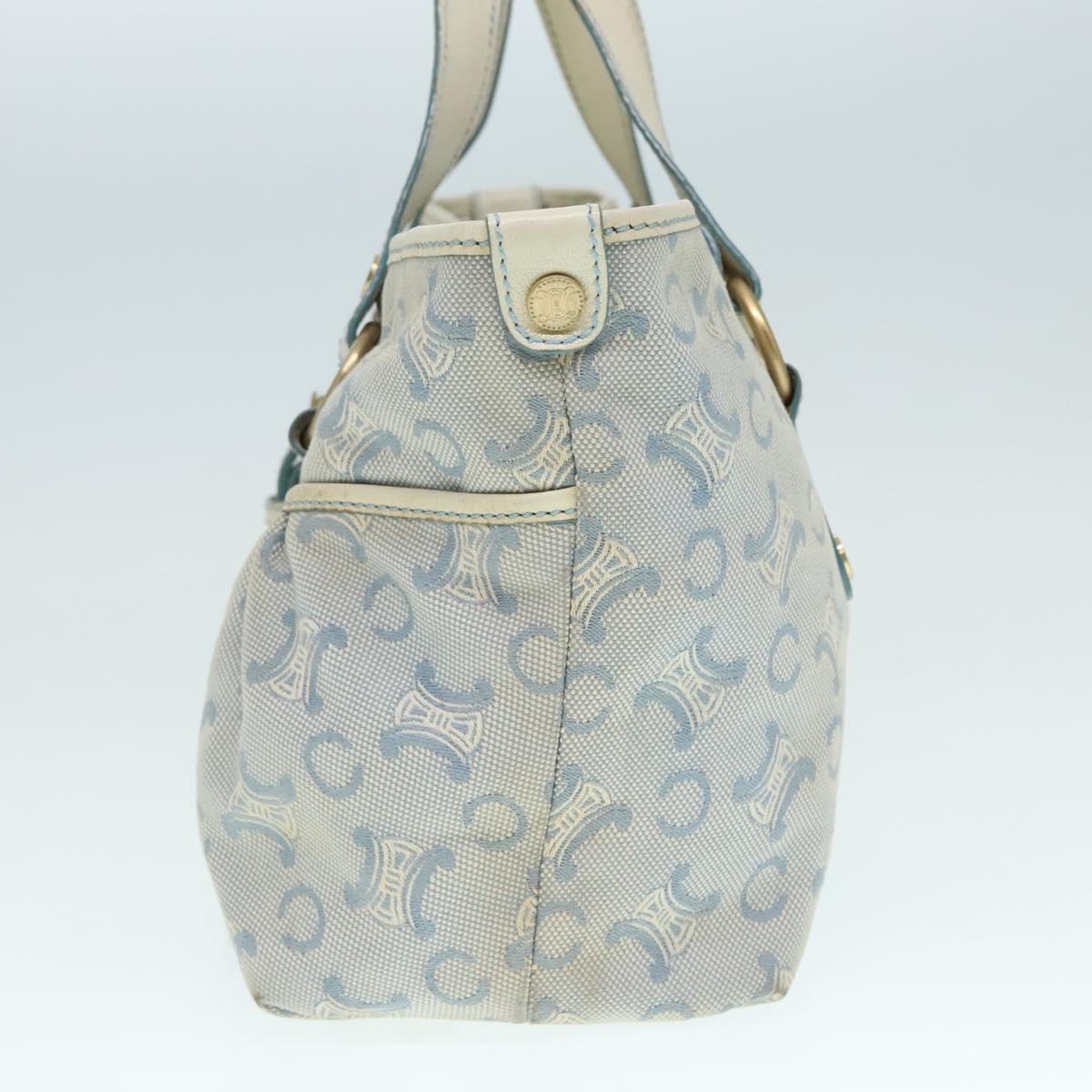 CELINE C Macadam Canvas Hand Bag Light Blue White gold Auth 90217