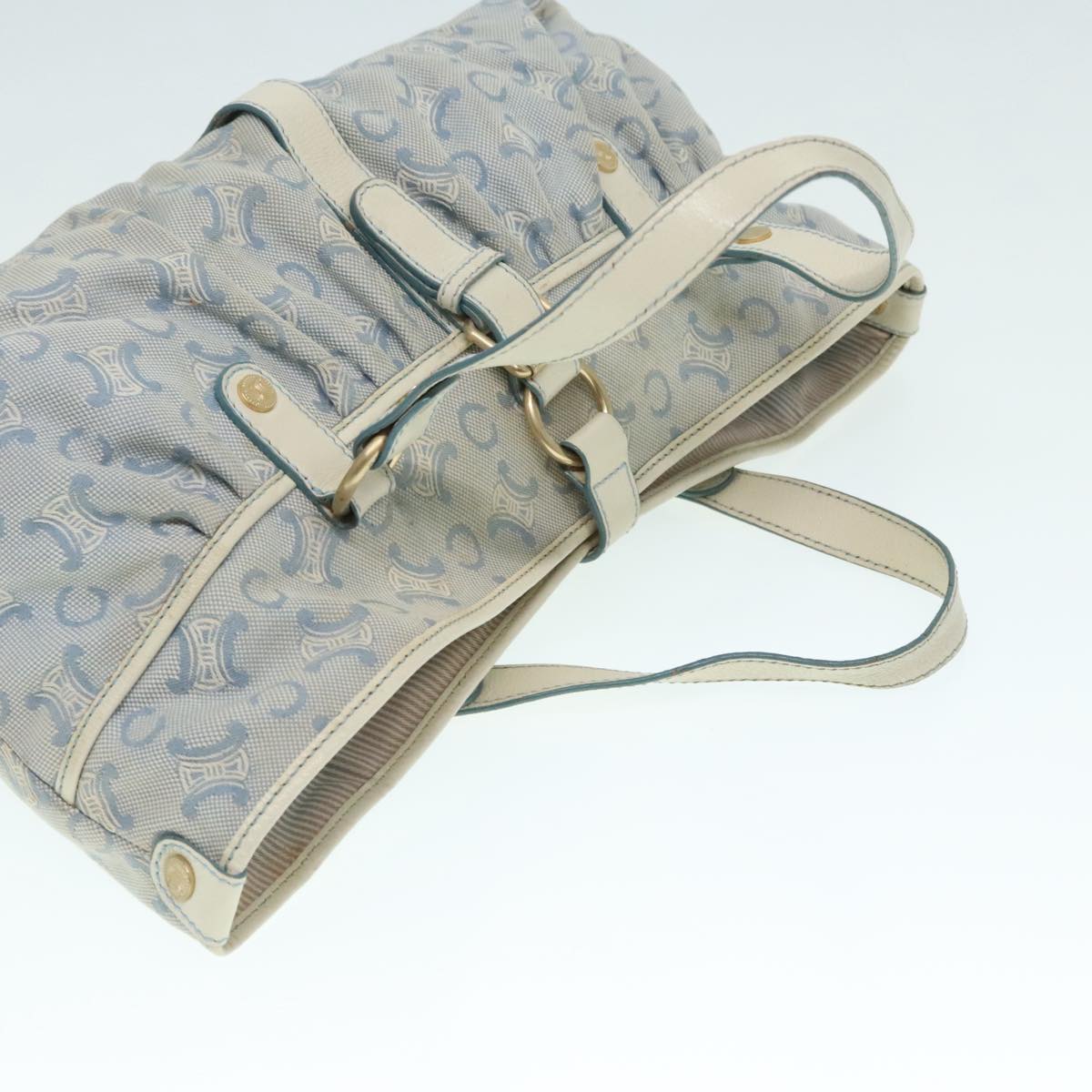 CELINE C Macadam Canvas Hand Bag Light Blue White gold Auth 90217