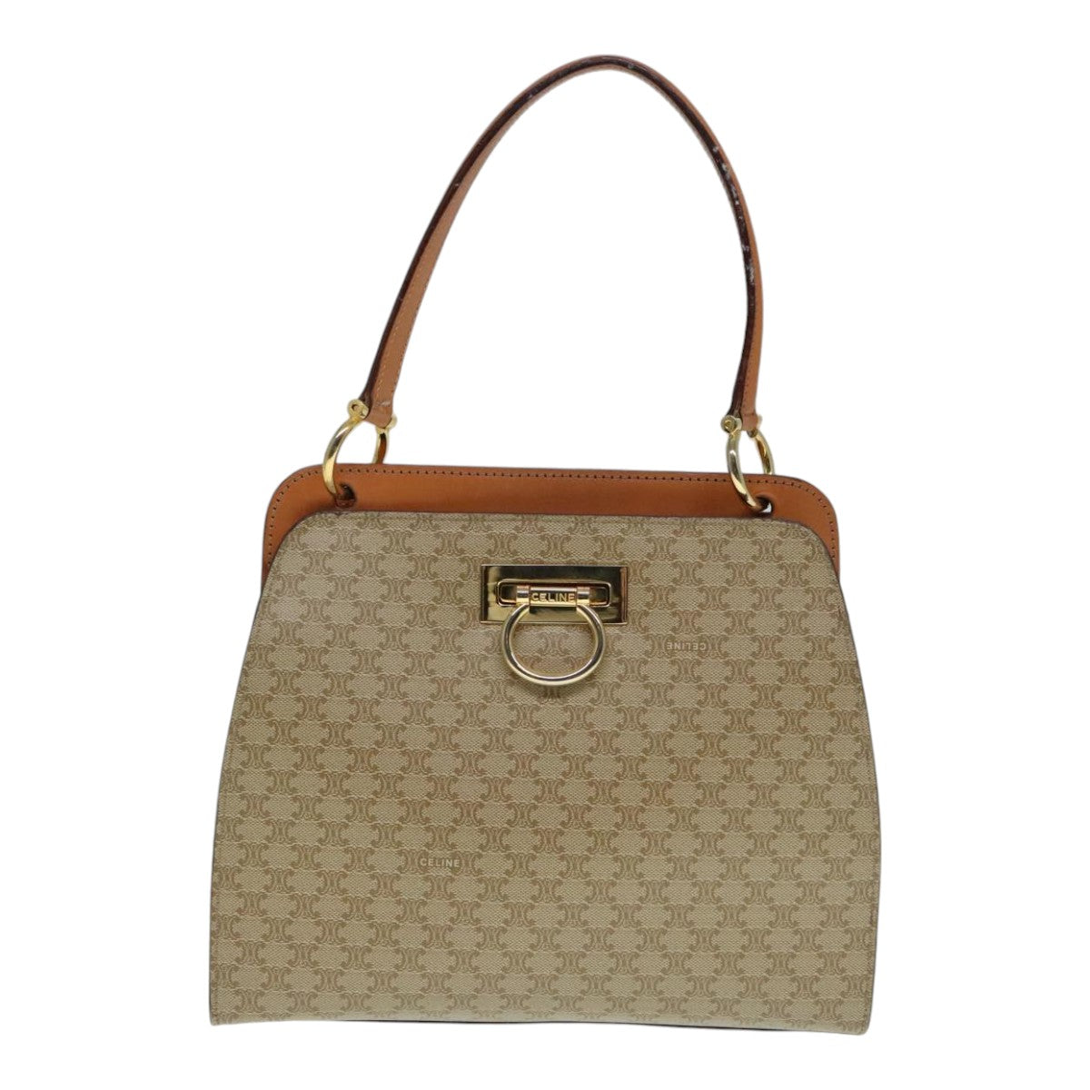 CELINE Macadam Canvas Hand Bag Beige Gold Auth 90219 - 0