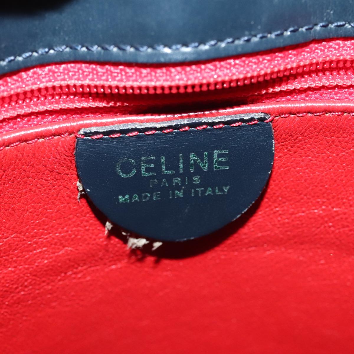 CELINE Shoulder Bag Leather Navy Gold Auth 90220