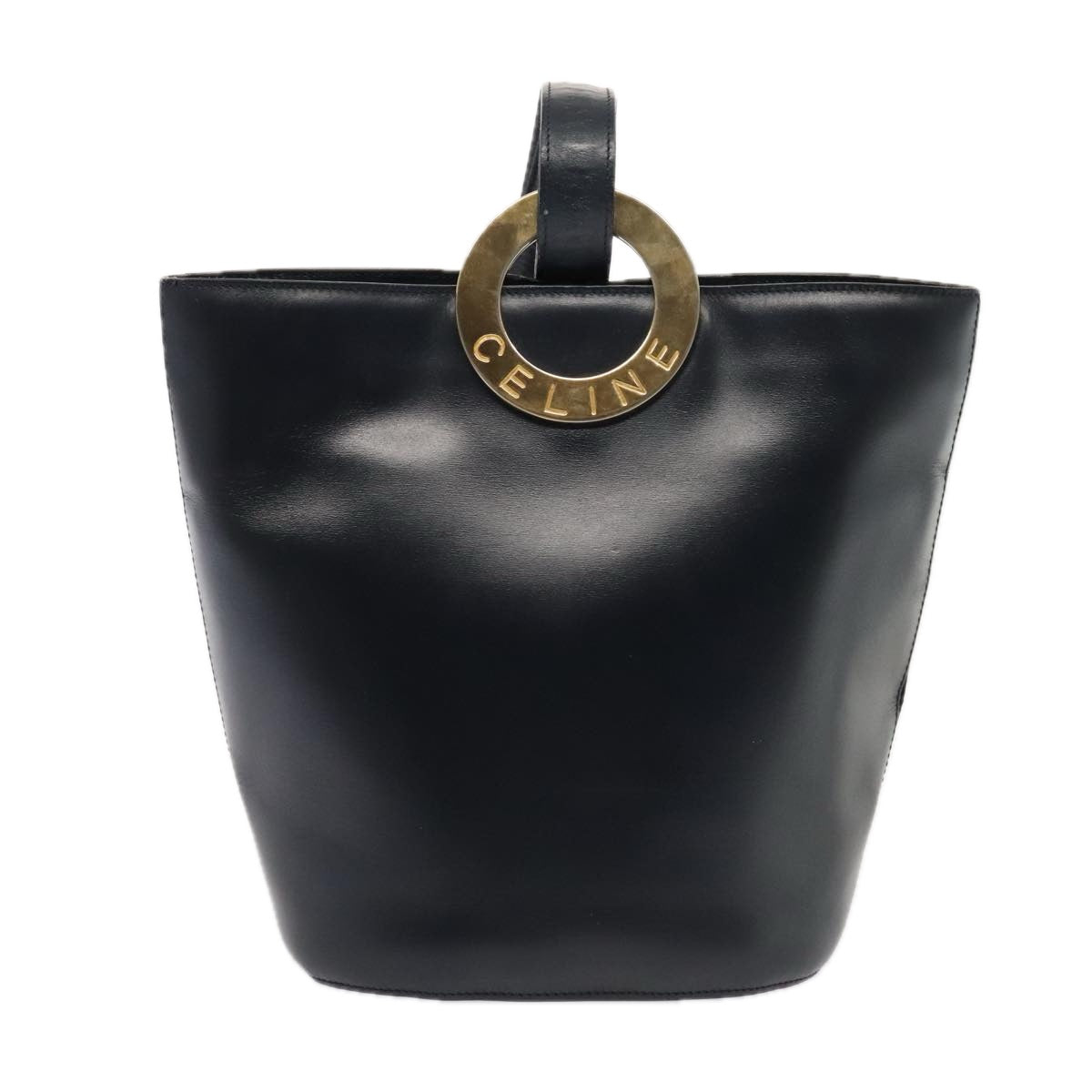 CELINE Shoulder Bag Leather Navy Gold Auth 90220 - 0