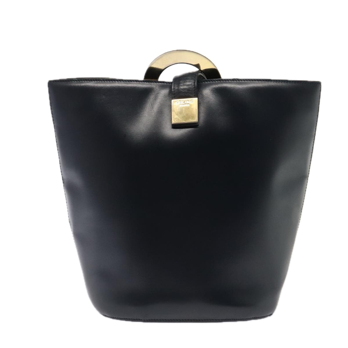 CELINE Shoulder Bag Leather Navy Gold Auth 90220