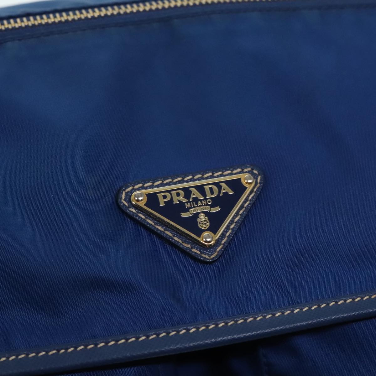 PRADA Shoulder Bag Nylon Blue Gold Auth 90221