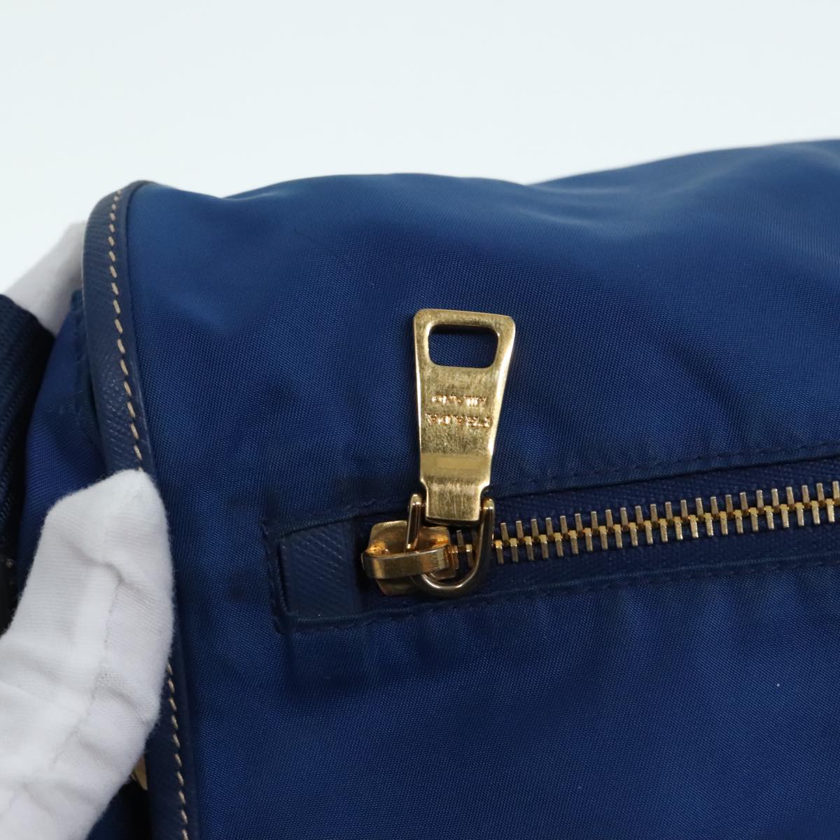 PRADA Shoulder Bag Nylon Blue Gold Auth 90221