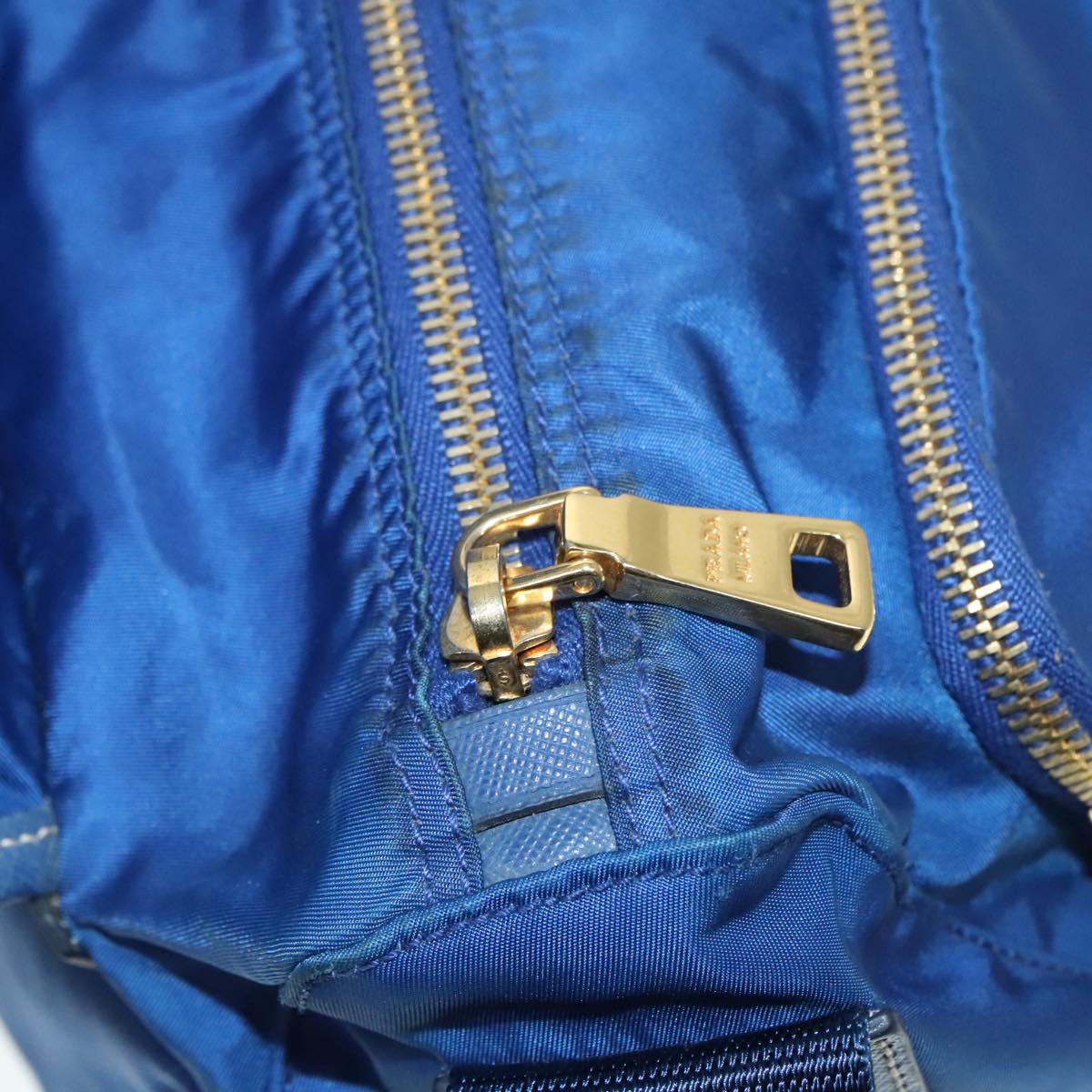 PRADA Shoulder Bag Nylon Blue Gold Auth 90221