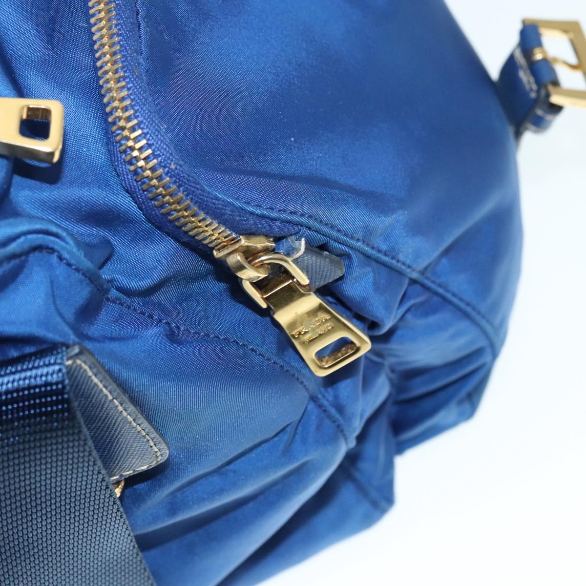 PRADA Shoulder Bag Nylon Blue Gold Auth 90221