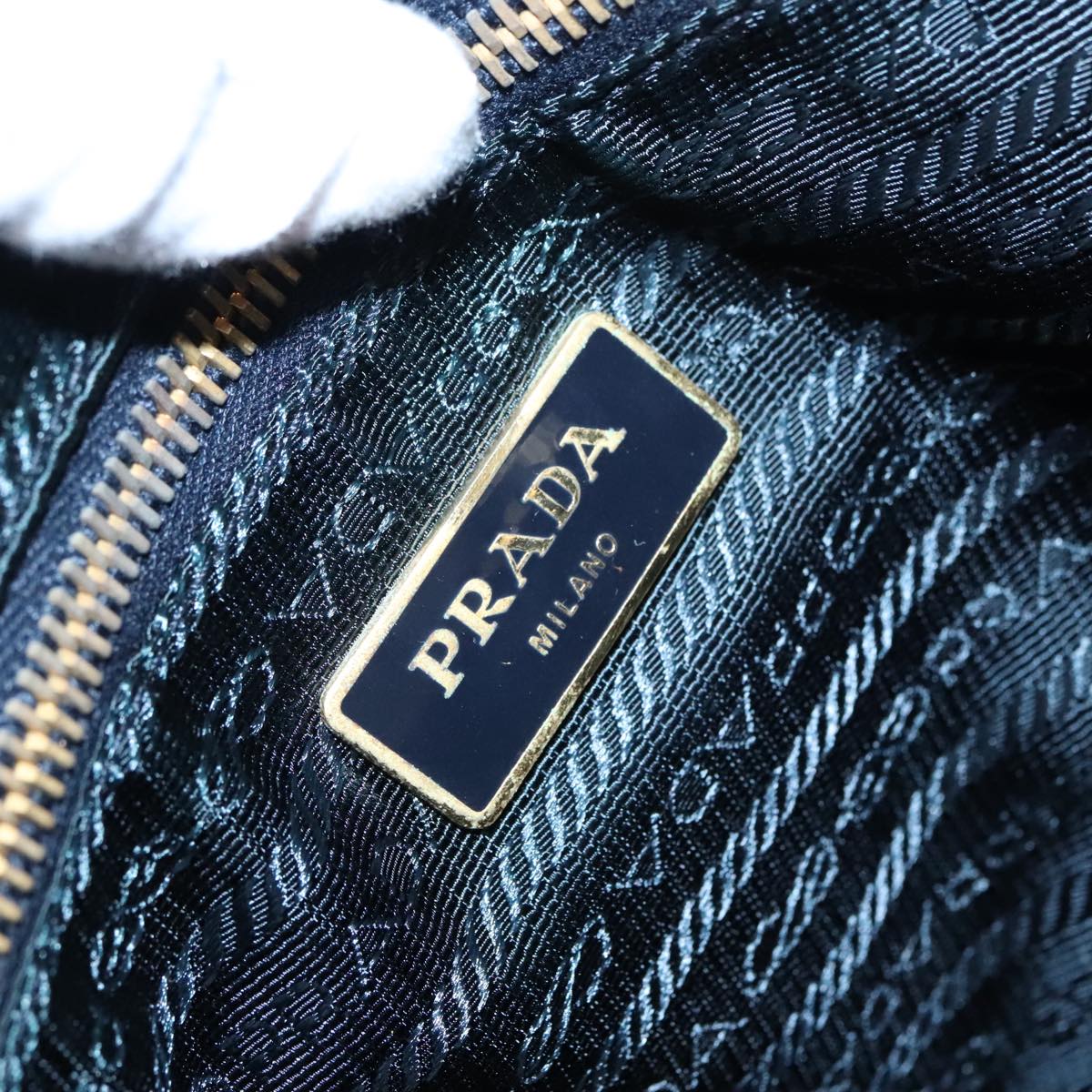 PRADA Shoulder Bag Nylon Blue Gold Auth 90221