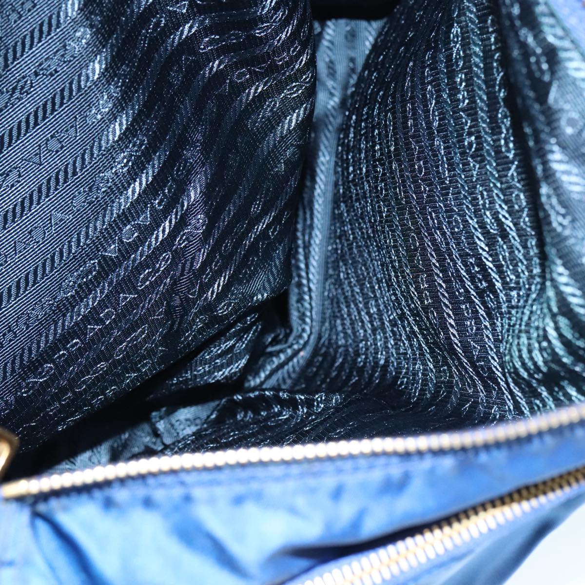 PRADA Shoulder Bag Nylon Blue Gold Auth 90221