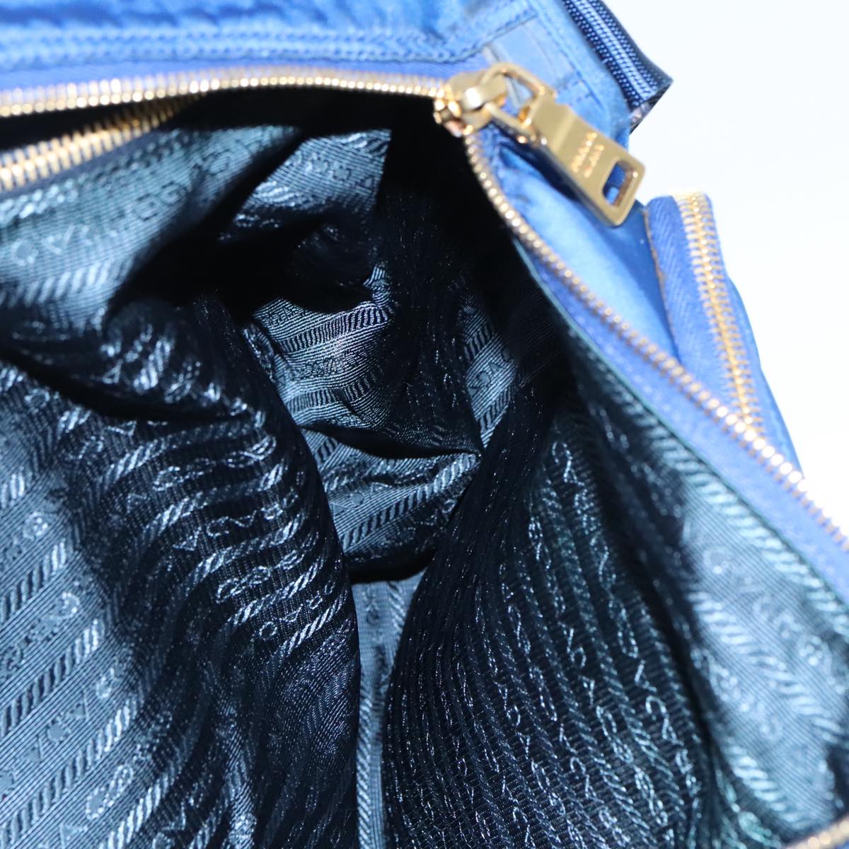 PRADA Shoulder Bag Nylon Blue Gold Auth 90221