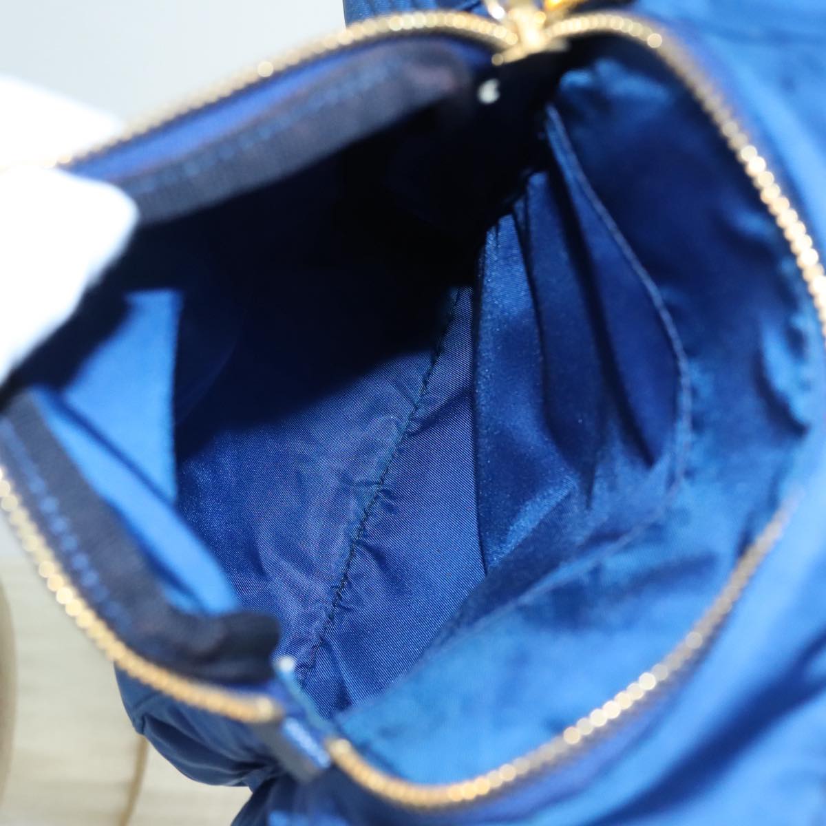 PRADA Shoulder Bag Nylon Blue Gold Auth 90221