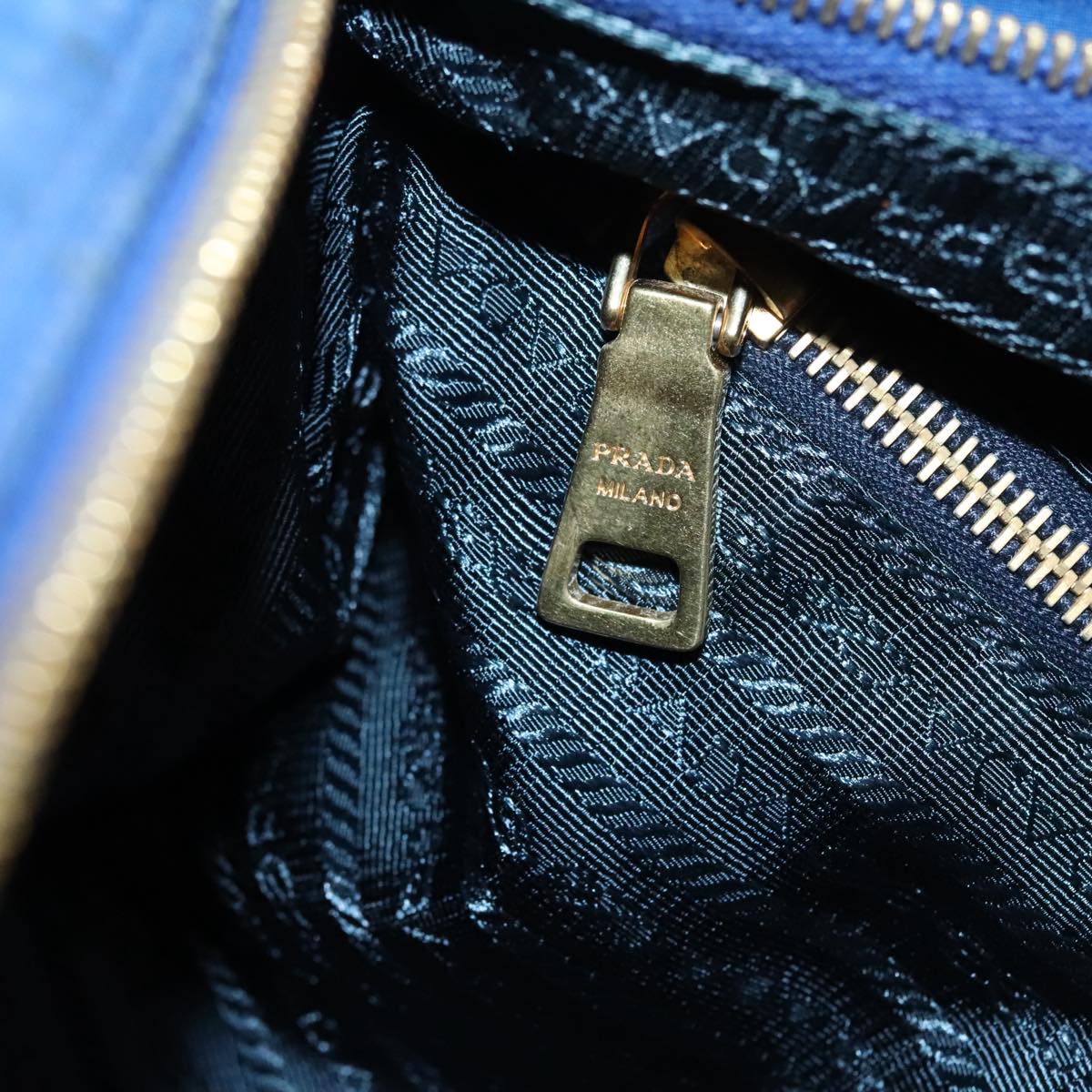 PRADA Shoulder Bag Nylon Blue Gold Auth 90221